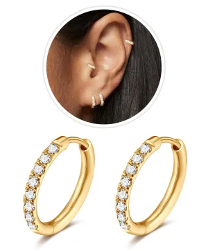 Small Gold Hoop Earrings for Women Men,14K Gold Plated in 316L Surgical Steel Hinge Huggie Hoop Earrings fit Helix, Rook, Sung, Earlobe, 1st Lobe Hole Lightweight Hypoallergenic Earrings (1Pair-10mm)