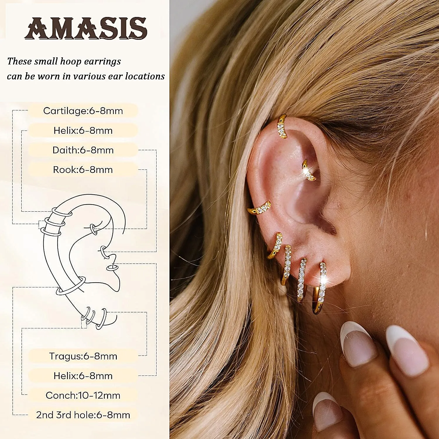 Small Gold Hoop Earrings for Women Men,14K Gold Plated in 316L Surgical Steel Hinge Huggie Hoop Earrings fit Helix, Rook, Sung, Earlobe, 1st Lobe Hole Lightweight Hypoallergenic Earrings (1Pair-10mm)