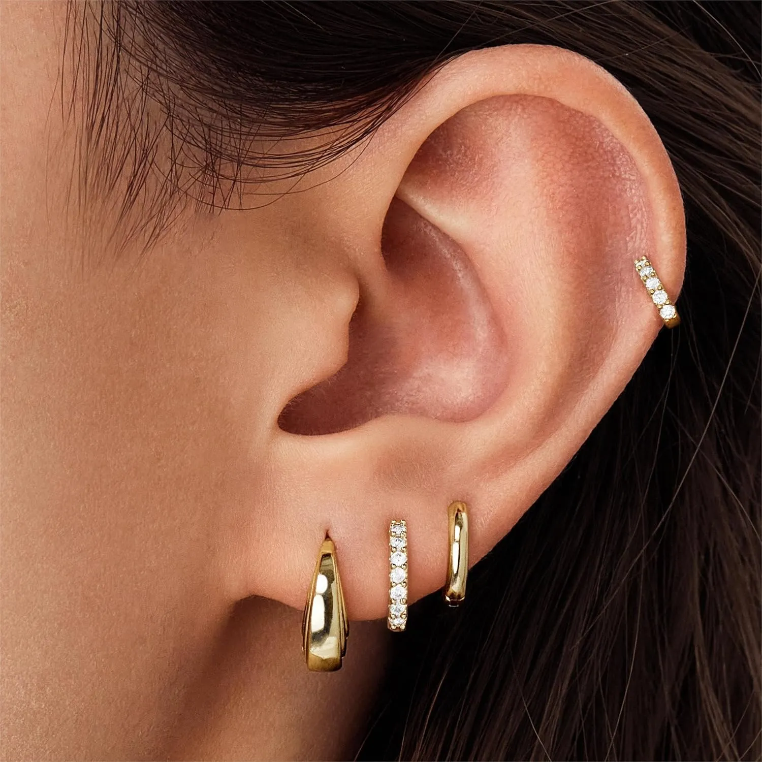 Small Gold Huggie Hoop Earrings Set for Women Men Hypoallergenic 14K Gold Plated Stack Cartilage Earrings, Multiple Piercing Lightweight Mini Thin Cute Dainty Trendy Clip On Jewelry Set Gifts for Women