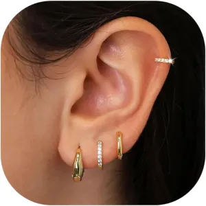 Small Gold Huggie Hoop Earrings Set for Women Men Hypoallergenic 14K Gold Plated Stack Cartilage Earrings, Multiple Piercing Lightweight Mini Thin Cute Dainty Trendy Clip On Jewelry Set Gifts for Women