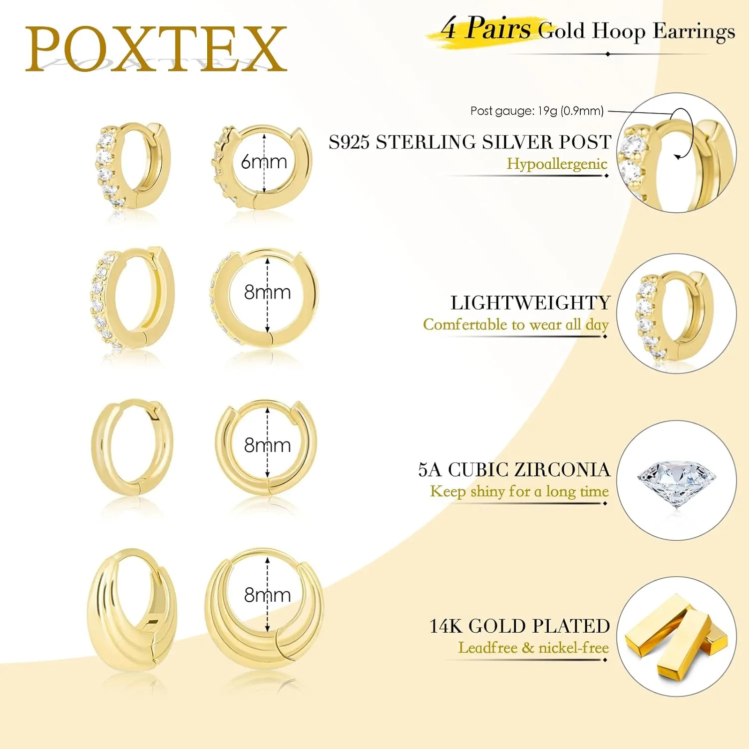 Small Gold Huggie Hoop Earrings Set for Women Men Hypoallergenic 14K Gold Plated Stack Cartilage Earrings, Multiple Piercing Lightweight Mini Thin Cute Dainty Trendy Clip On Jewelry Set Gifts for Women