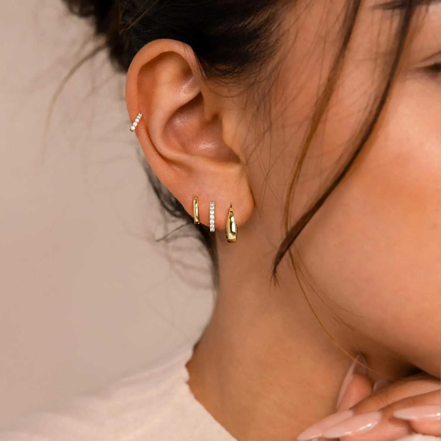 Small Gold Huggie Hoop Earrings Set for Women Men Hypoallergenic 14K Gold Plated Stack Cartilage Earrings, Multiple Piercing Lightweight Mini Thin Cute Dainty Trendy Clip On Jewelry Set Gifts for Women