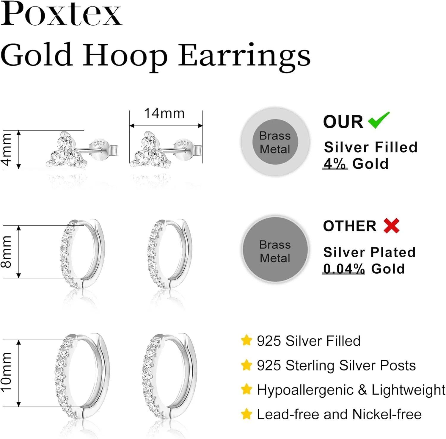 Small Hoop Earrings for Women, Diamond Stud Huggie Cartilage Earrings Set for Multiple Piercing, 3 Pairs Trendy Jewelry Gifts