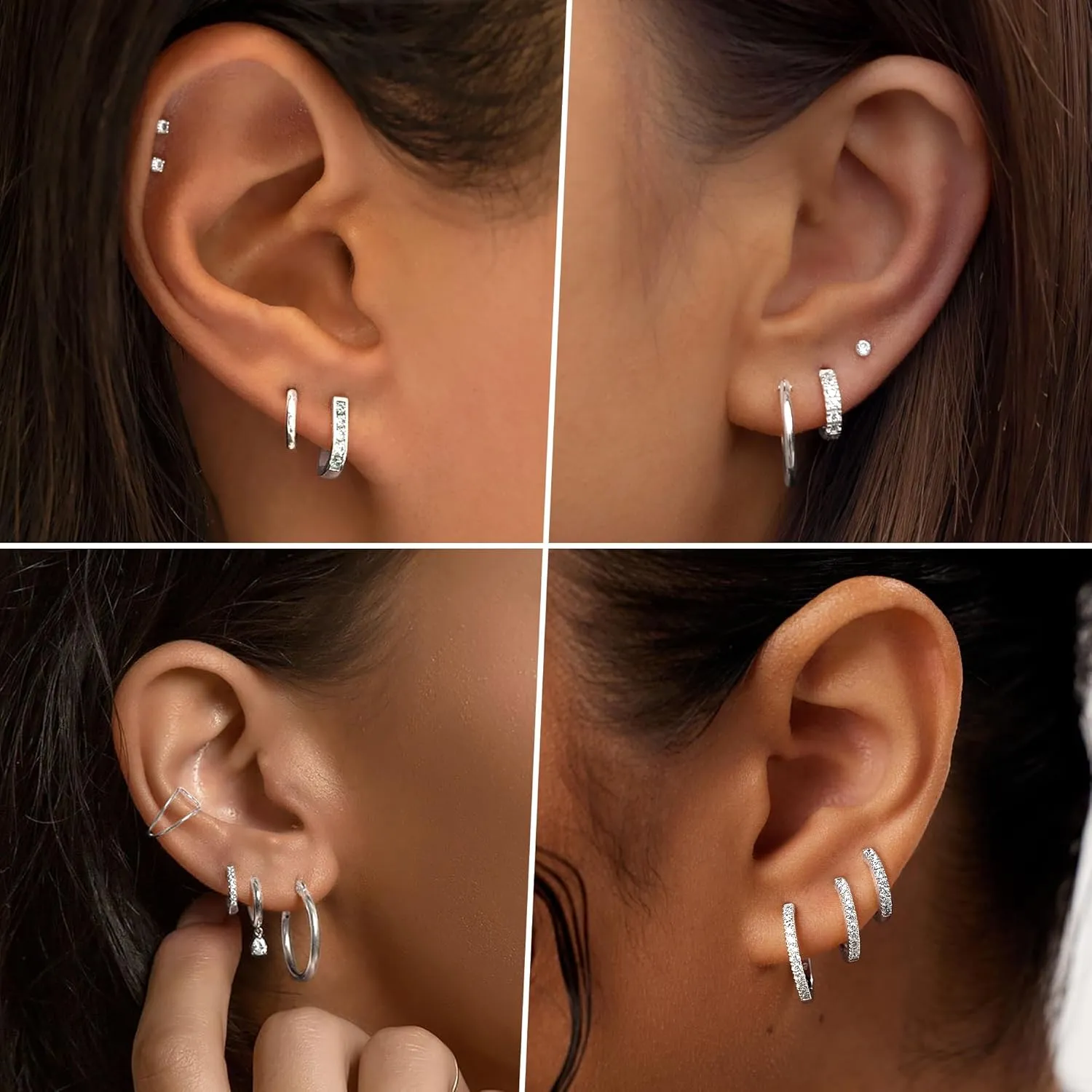 Small Hoop Earrings for Women, Diamond Stud Huggie Cartilage Earrings Set for Multiple Piercing, 3 Pairs Trendy Jewelry Gifts