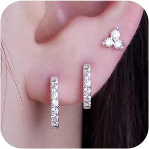 Small Hoop Earrings for Women, Diamond Stud Huggie Cartilage Earrings Set for Multiple Piercing, 3 Pairs Trendy Jewelry Gifts