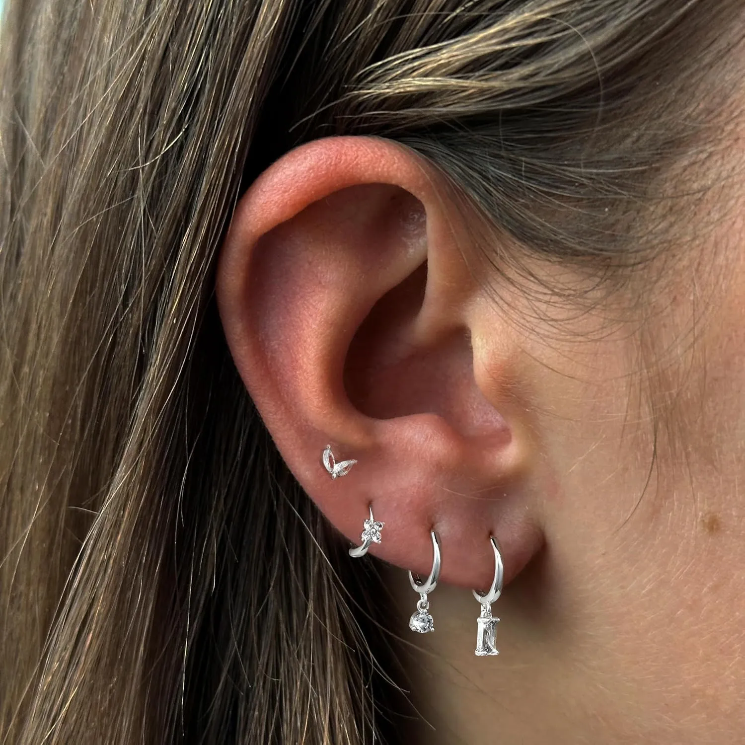 Small Hoop Earrings for Women,14K Gold/Sterling Silver Plated CZ Dangle Earring Set Waterproof Minimalism Dainty Earrings Trendy Jewelry Gift
