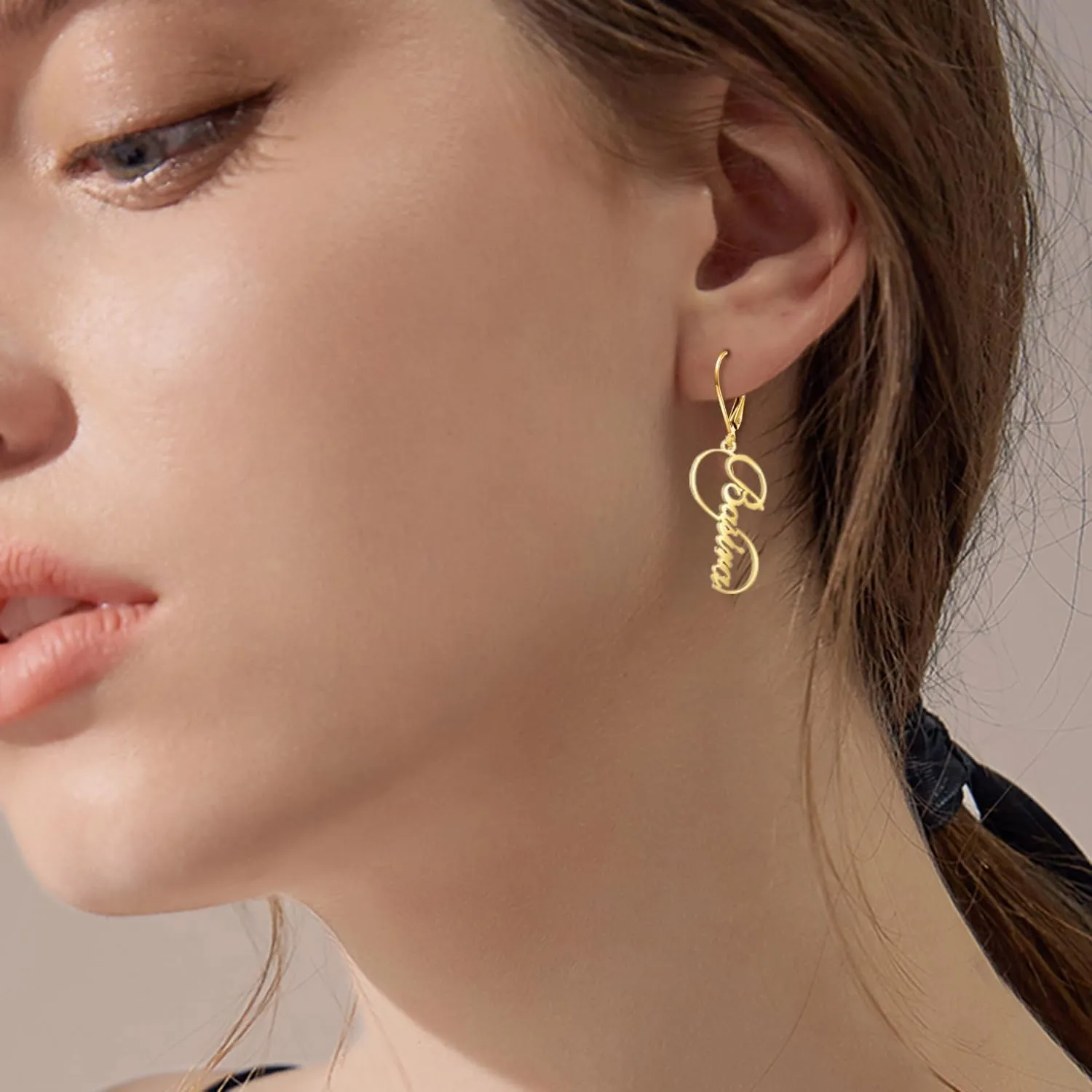 Solid 10k 14k 18k Gold Personalized Name Dangle Earrings for Women, Real Gold Customized Name Earrings Custom Any Name Fine Jewelry Gifts for Women, Mom, Wife