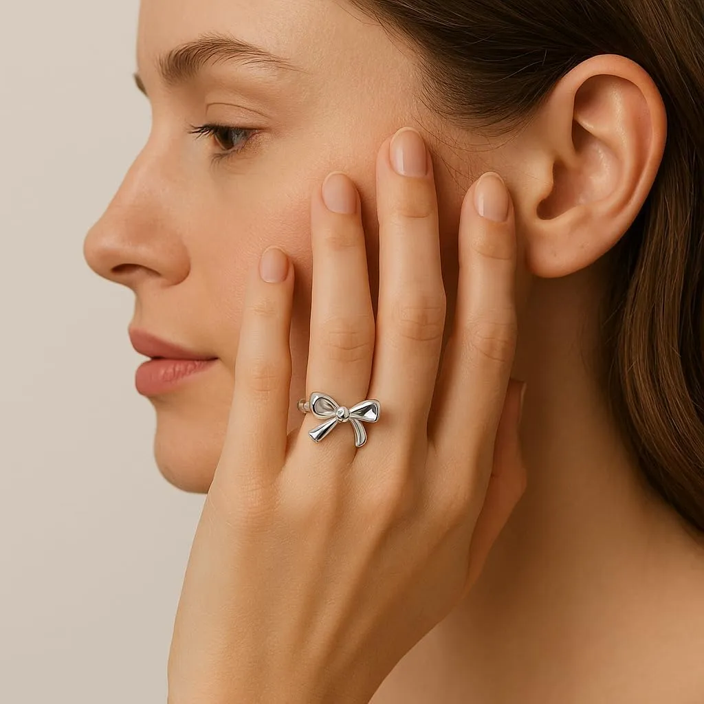 Solid 925 Sterling Silver Vintage Infinity Bow, Musical Guitar, Hammered Band Mens, Women's Stackable Rings | Statement, Spring Season Ring | Unisex Stacking Ring Bands | Graduation Gift