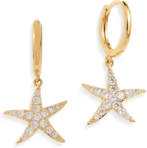 Sonateomber Small Hoop Dangle Earrings for Women, Trendy Dainty Rhinestone CZ Dangling Prom Wedding Leaf Flower Snowflake Butterfly Starfish Fashion Jewelry Gift