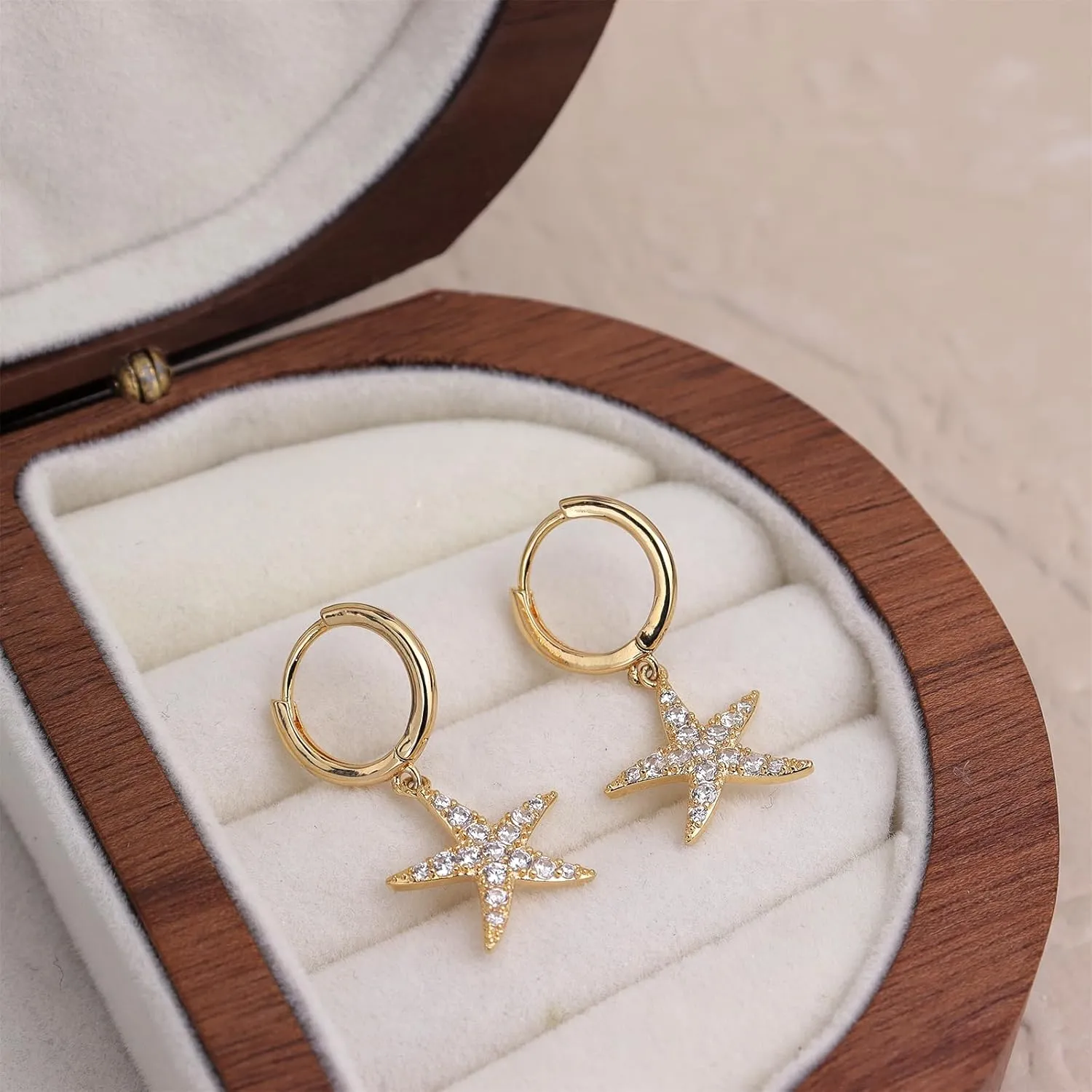 Sonateomber Small Hoop Dangle Earrings for Women, Trendy Dainty Rhinestone CZ Dangling Prom Wedding Leaf Flower Snowflake Butterfly Starfish Fashion Jewelry Gift