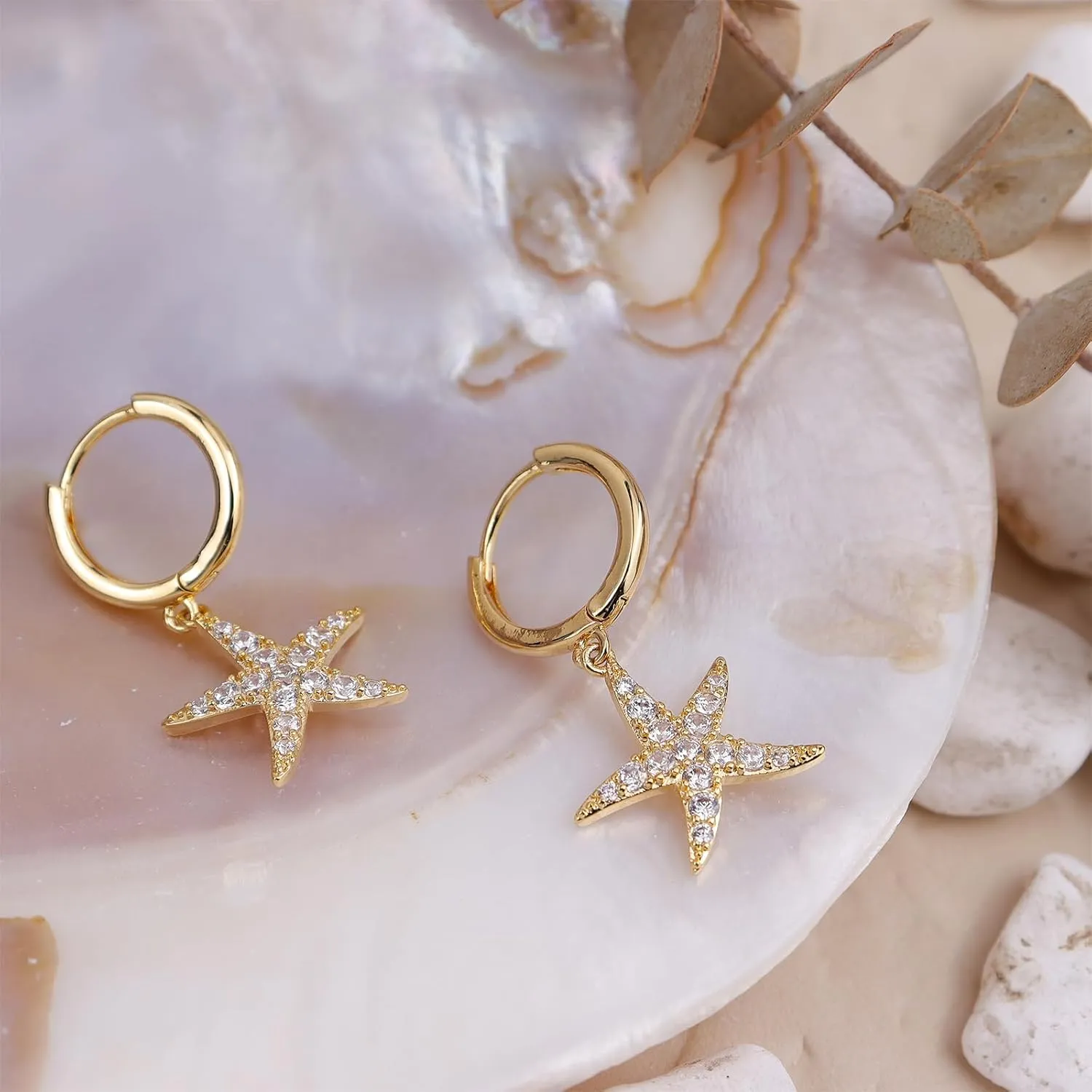 Sonateomber Small Hoop Dangle Earrings for Women, Trendy Dainty Rhinestone CZ Dangling Prom Wedding Leaf Flower Snowflake Butterfly Starfish Fashion Jewelry Gift