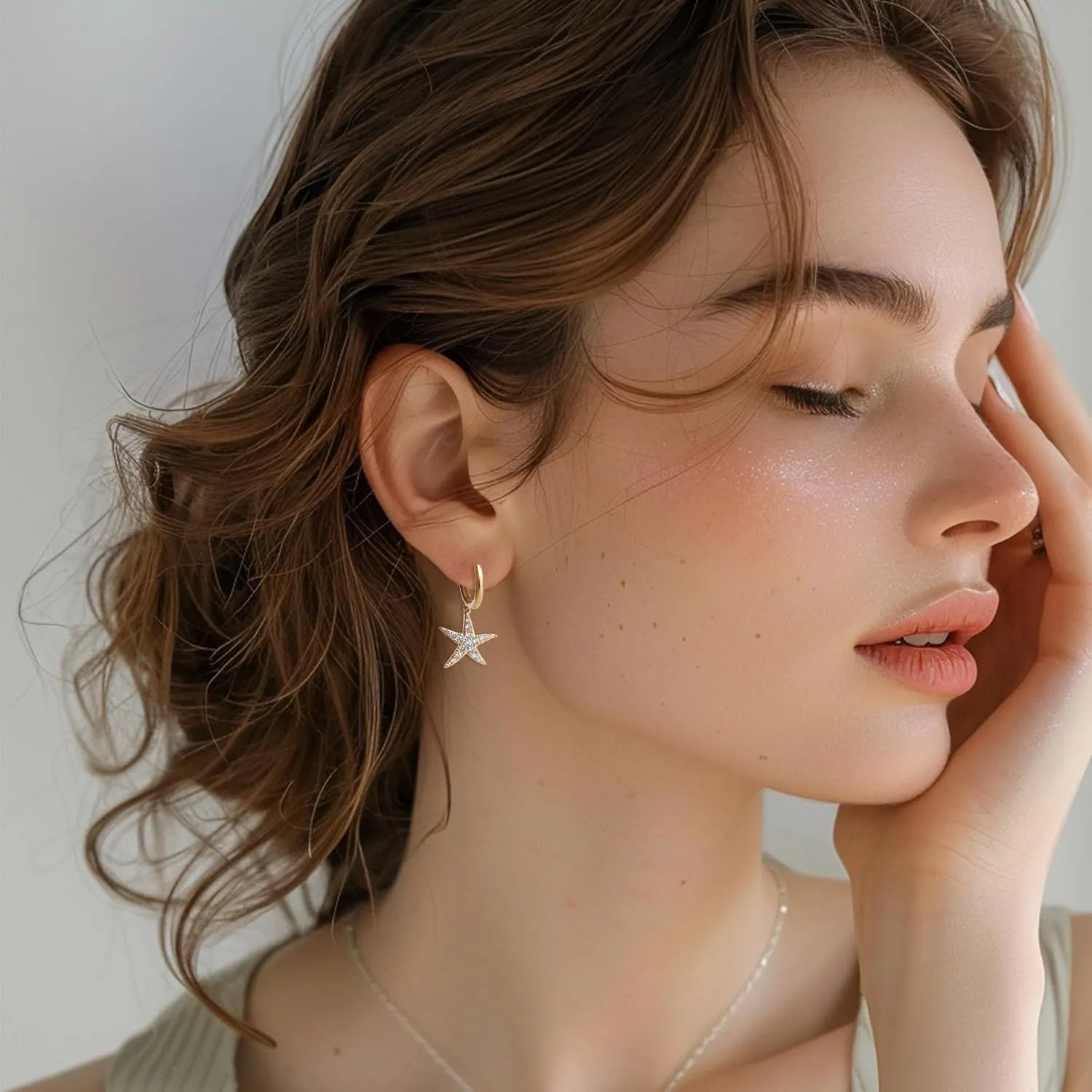 Sonateomber Small Hoop Dangle Earrings for Women, Trendy Dainty Rhinestone CZ Dangling Prom Wedding Leaf Flower Snowflake Butterfly Starfish Fashion Jewelry Gift