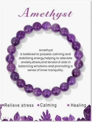 SONNYX 1PCS Crystal Stone Bracelets for Women Men Semi-Precious Gemstone Bracelets 8mm Round Beads Stretch Beaded Bracelet Jewelry