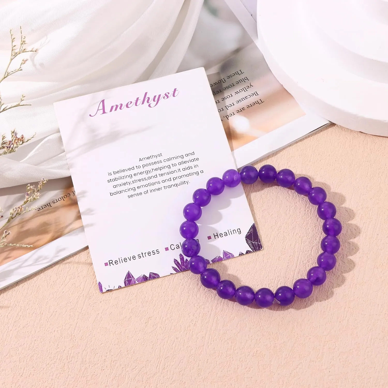 SONNYX 1PCS Crystal Stone Bracelets for Women Men Semi-Precious Gemstone Bracelets 8mm Round Beads Stretch Beaded Bracelet Jewelry
