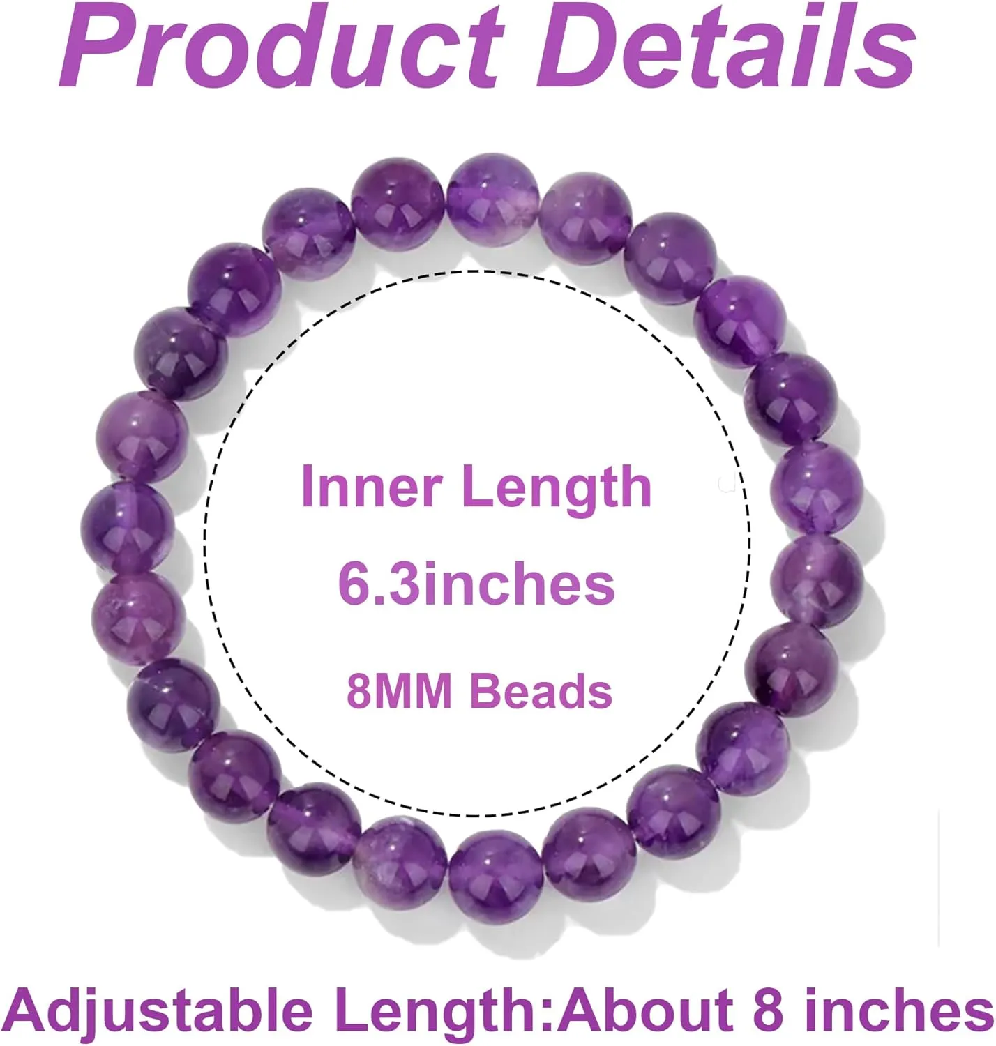 SONNYX 1PCS Crystal Stone Bracelets for Women Men Semi-Precious Gemstone Bracelets 8mm Round Beads Stretch Beaded Bracelet Jewelry