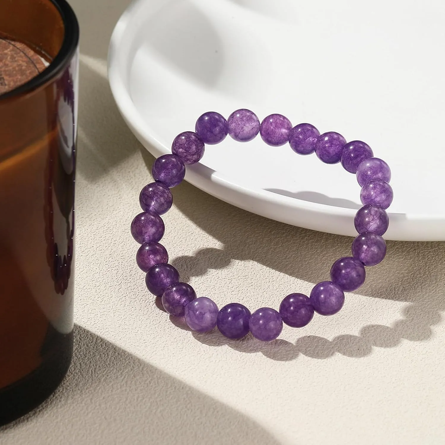 SONNYX 1PCS Crystal Stone Bracelets for Women Men Semi-Precious Gemstone Bracelets 8mm Round Beads Stretch Beaded Bracelet Jewelry