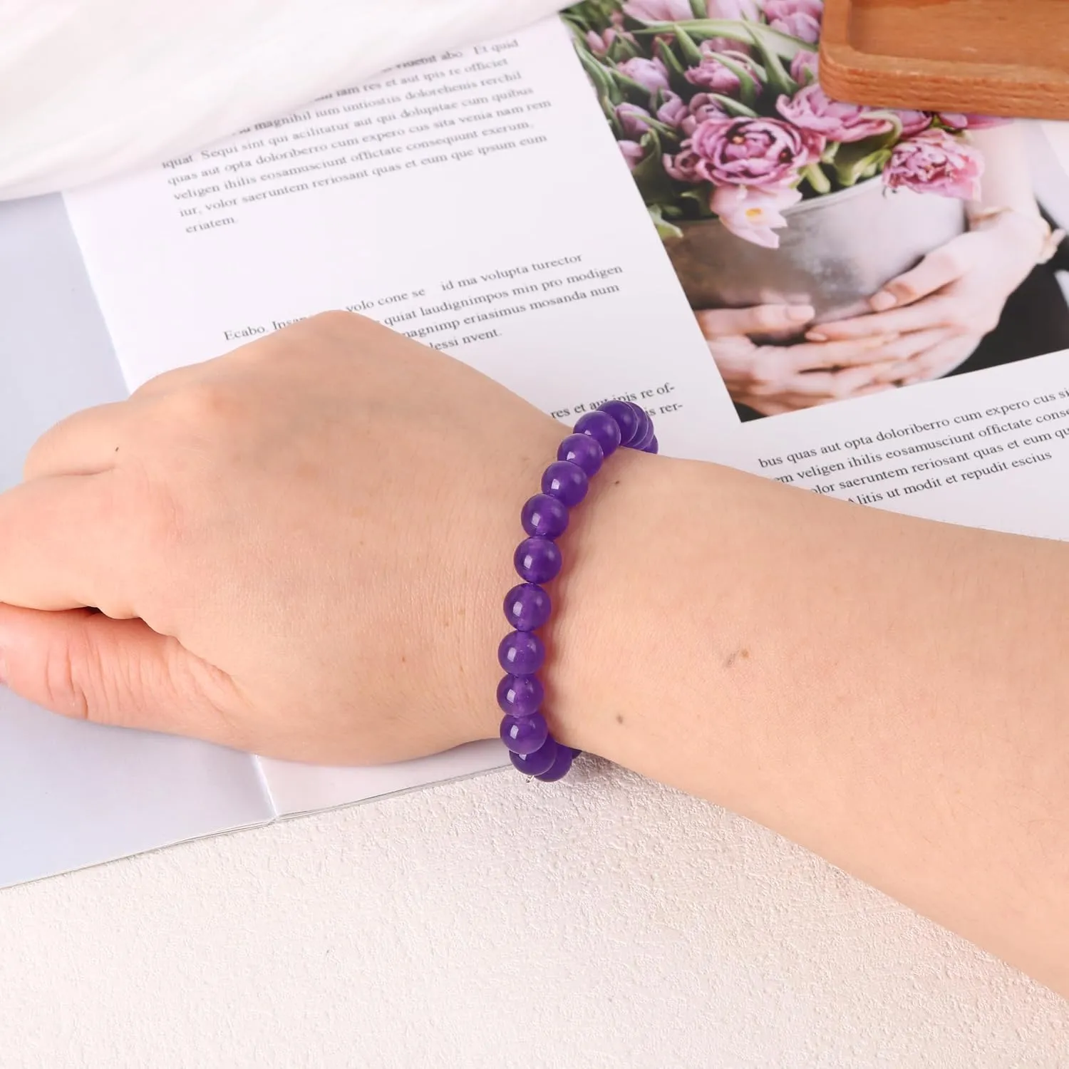 SONNYX 1PCS Crystal Stone Bracelets for Women Men Semi-Precious Gemstone Bracelets 8mm Round Beads Stretch Beaded Bracelet Jewelry