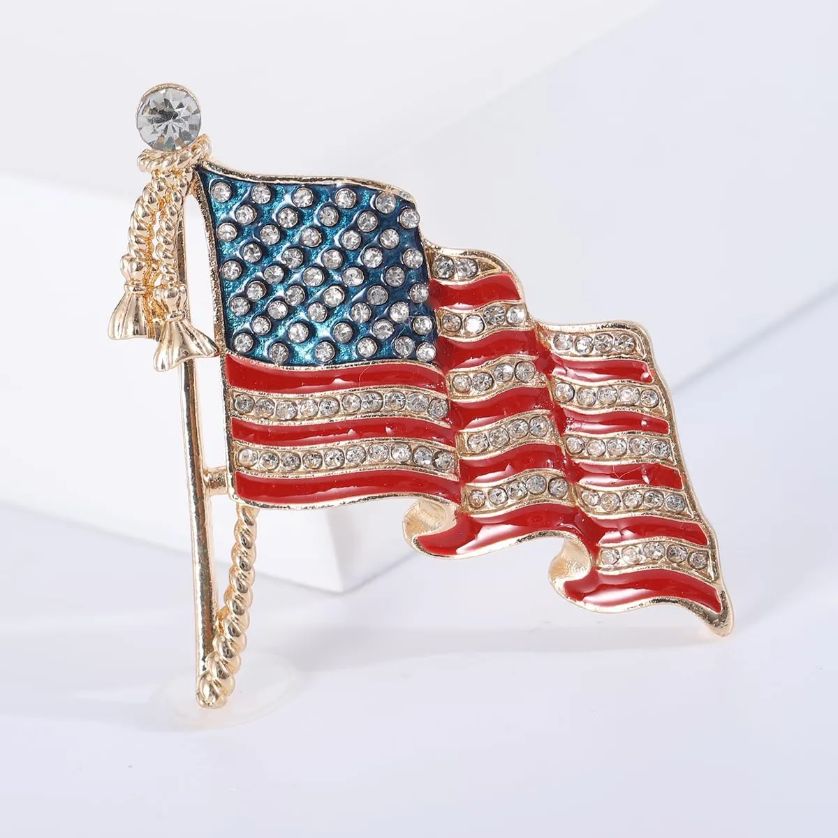 Sparkle American Flag Brooches for Women Enamel Patriotic Pins Casual Accessory Gifts