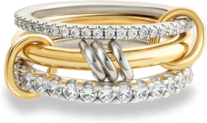 Stackable Rings for Women, Multicolored Connected Ring Set, Gold Silver Multi-Link Connected Ring, Stackable Cubic Zirconia Rings Set