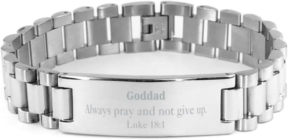 Stainless Steel Bracelet Goddad Prayer Luke 18:1 Inspirational Gifts for Him Birthday Christmas Easter Hope Confidence