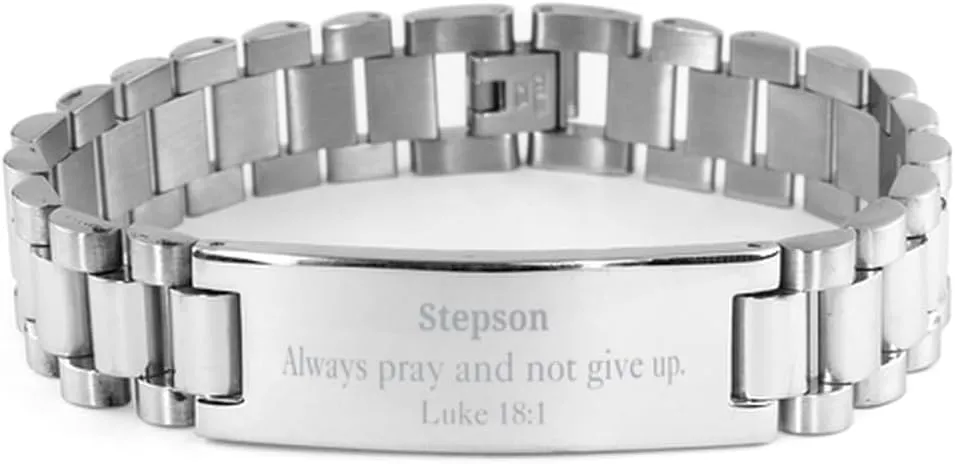 Stainless Steel Bracelet Stepson Luke 18:1 Prayer Inspiration Gifts For Him Graduation Ceremony Rememberance Day Courageous Bracelet for Stepson Always pray and not give up