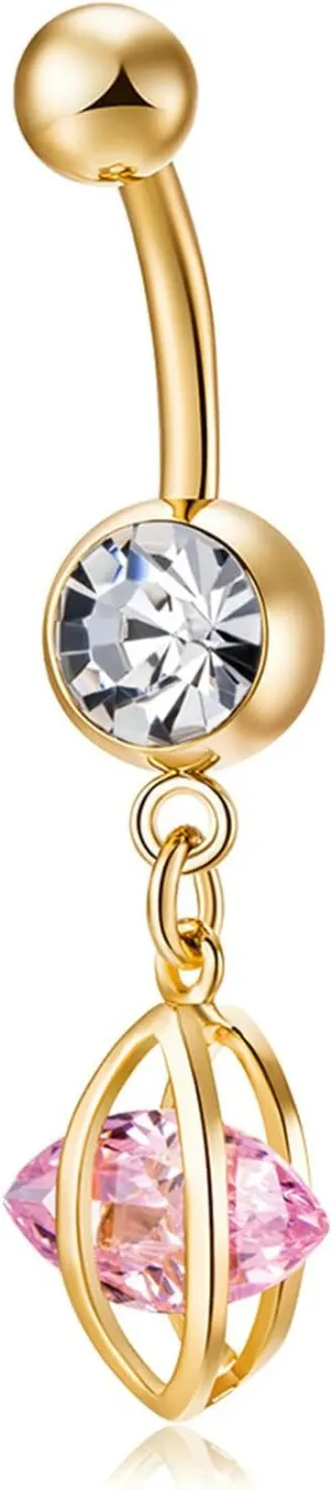 Stainless Steel Navel Rings for Women, CZ Rose Gold Navel Rings for Women Hollow Gold Belly Rings