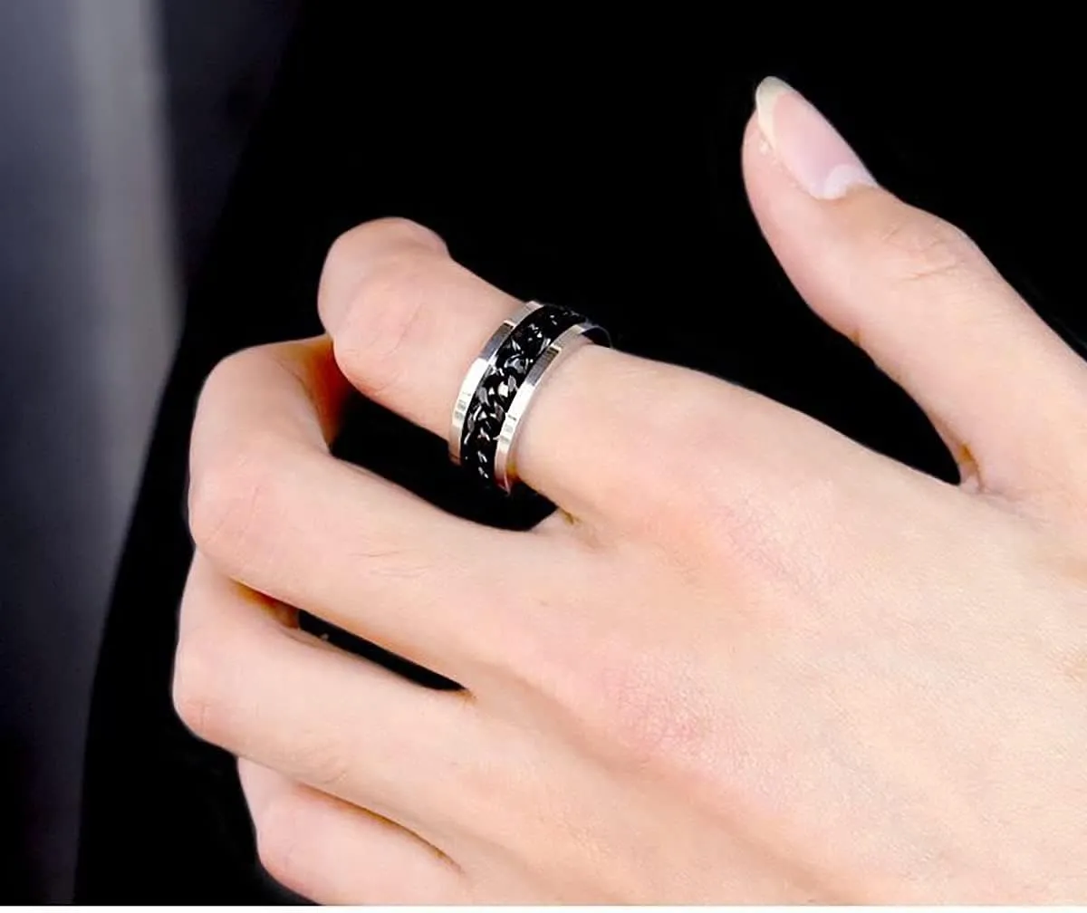 Stainless Steel Ring Set (4pcs Band), Men's Wedding Rings, Cool Spinner Rings, Black, Silver, Gold, Blue, 8mm Width, Unisex