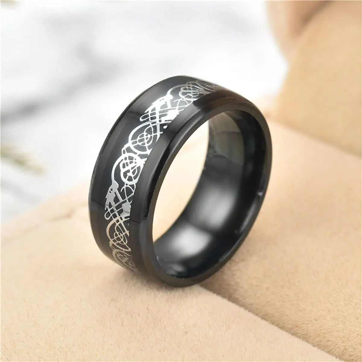 Stainless Steel Ring Set (4pcs Band), Men's Wedding Rings, Cool Spinner Rings, Black, Silver, Gold, Blue, 8mm Width, Unisex