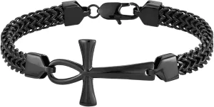 STARCHENIE Mens Ankh Cross Bracelet 316L Stainless Steel Double Layered Braided Franco Chain Bracelet for Men