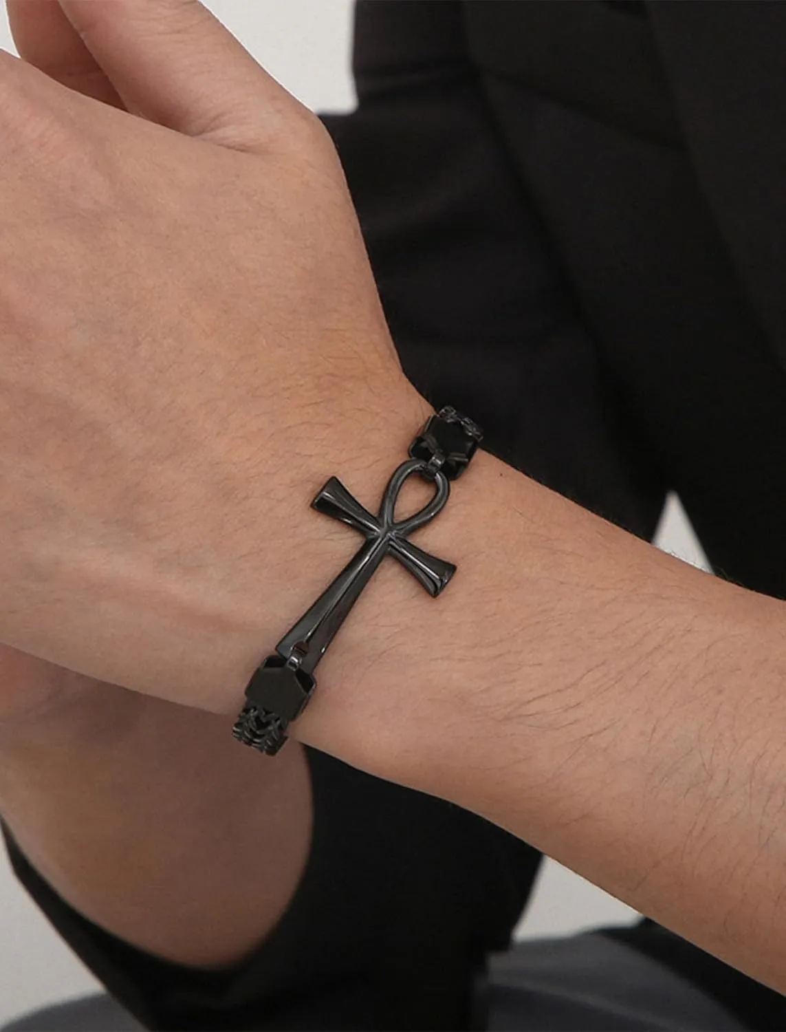 STARCHENIE Mens Ankh Cross Bracelet 316L Stainless Steel Double Layered Braided Franco Chain Bracelet for Men