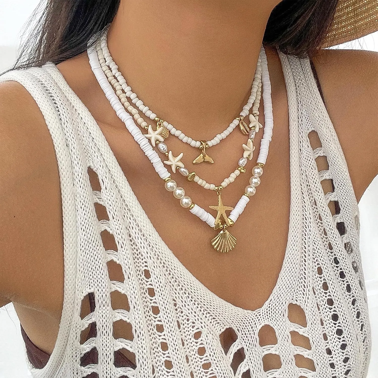 Starfish Necklace Gold Shell Necklace Seashell Necklaces for Women Ocean Necklaces Beach Vacation Essentials Summer Outfits Holiday Jewelry Trendy Beach Charms for Women 2025