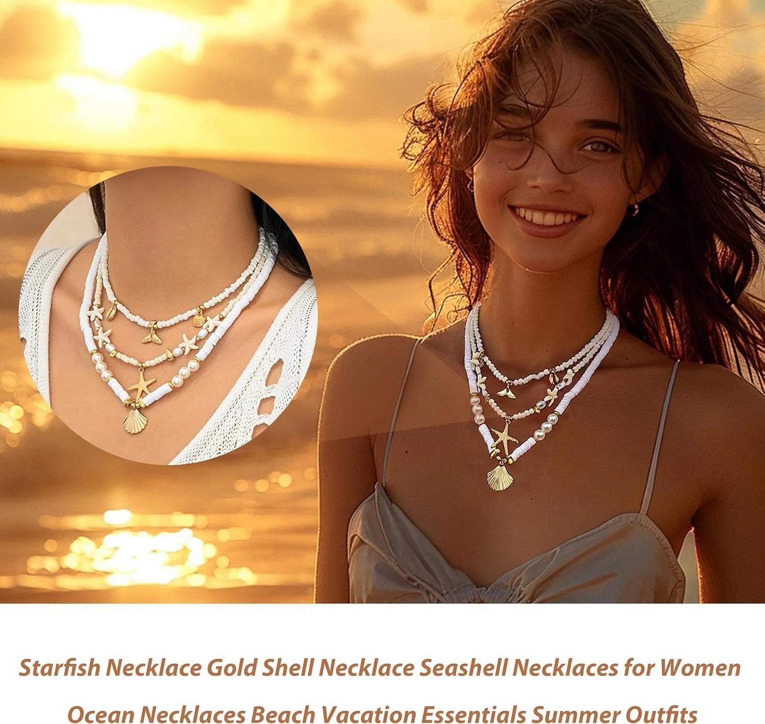 Starfish Necklace Gold Shell Necklace Seashell Necklaces for Women Ocean Necklaces Beach Vacation Essentials Summer Outfits Holiday Jewelry Trendy Beach Charms for Women 2025