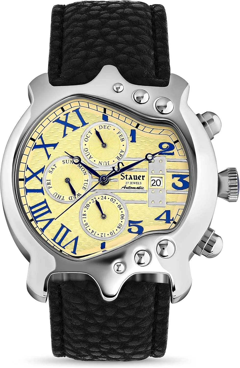 Stauer Guitar Automatic Watch for Men  Unique Vintage Guitar-Shaped Analog Watch  Black Genuine Leather Watch Band  Stainless Steel Watch Case  Elegant Present for Men
