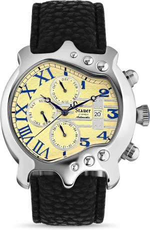 Stauer Guitar Automatic Watch for Men  Unique Vintage Guitar-Shaped Analog Watch  Black Genuine Leather Watch Band  Stainless Steel Watch Case  Elegant Present for Men