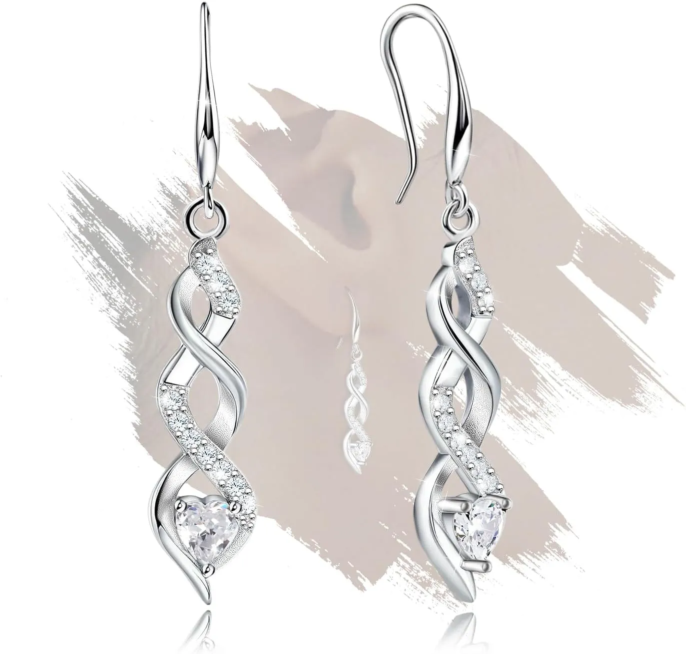 Sterling Silver Drop Dangle Earrings for Women - Infinity Earrings Hypoallergenic Heart Shaped Cubic Zirconia Dangling Earrings Long Earrings Fashion Dainty Earrings Gift for Birthday Valentine's Day