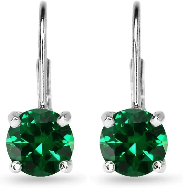 Sterling Silver Genuine or Synthetic Gemstone 7mm Round Dainty Leverback Drop Earrings for Women