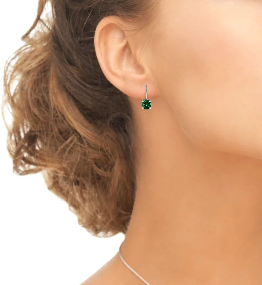 Sterling Silver Genuine or Synthetic Gemstone 7mm Round Dainty Leverback Drop Earrings for Women