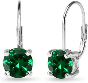 Sterling Silver Genuine or Synthetic Gemstone 7mm Round Dainty Leverback Drop Earrings for Women