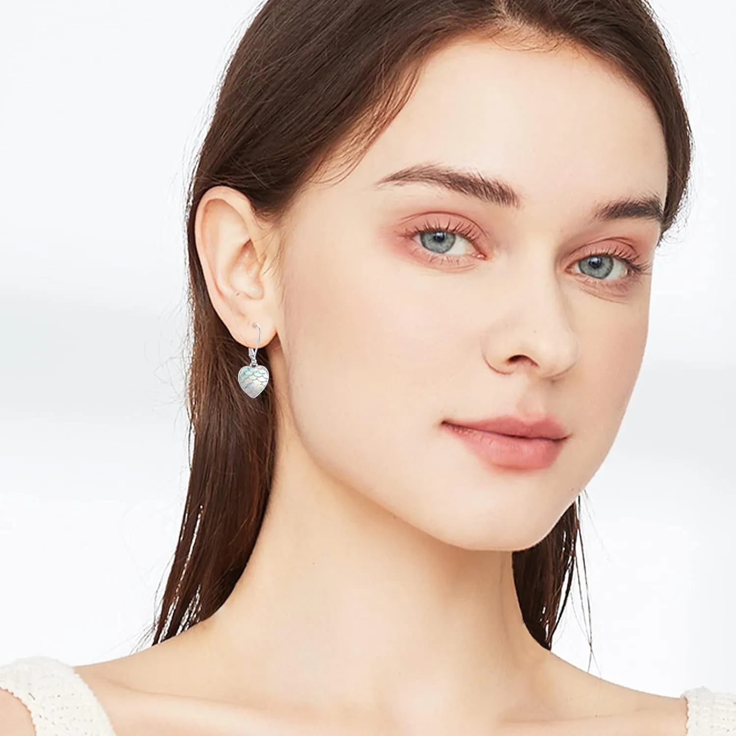 Sterling Silver Mermaid Heart Leverback Hoop Earrings - Hypoallergenic, Colorful, Mother's Day Mermaid Tail Jewelry