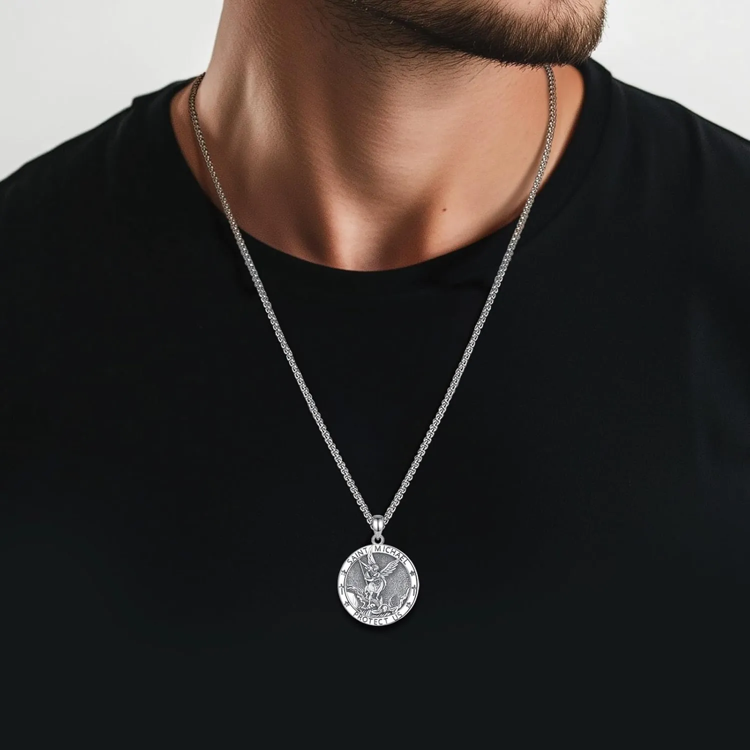 Sterling Silver St Benedict Medals Necklace, Caravaca Cross/7 Arcangeles/St Michael/St Christopher/St Joseph/St Jude/St Anthony/Virgin Mary Protection Talisman Christian gifts for Men Women