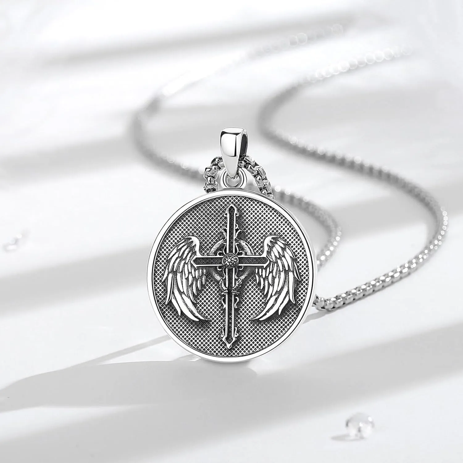 Sterling Silver St Benedict Medals Necklace, Caravaca Cross/7 Arcangeles/St Michael/St Christopher/St Joseph/St Jude/St Anthony/Virgin Mary Protection Talisman Christian gifts for Men Women