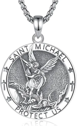 Sterling Silver St Benedict Medals Necklace, Caravaca Cross/7 Arcangeles/St Michael/St Christopher/St Joseph/St Jude/St Anthony/Virgin Mary Protection Talisman Christian gifts for Men Women
