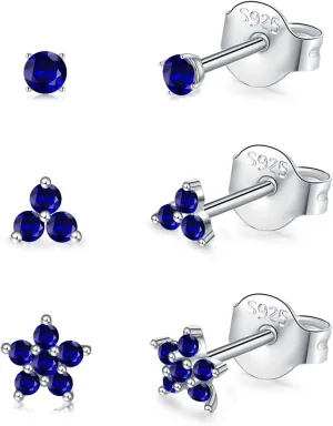 Sterling Silver Stud Earrings for Women, Tiny Flower Earrings Set, Small Cubic Zirconia Helix Earrings Dainty Tragus Cartilage Studs Cherry Blossom Ear Piercing Jewelry Gifts for Teens