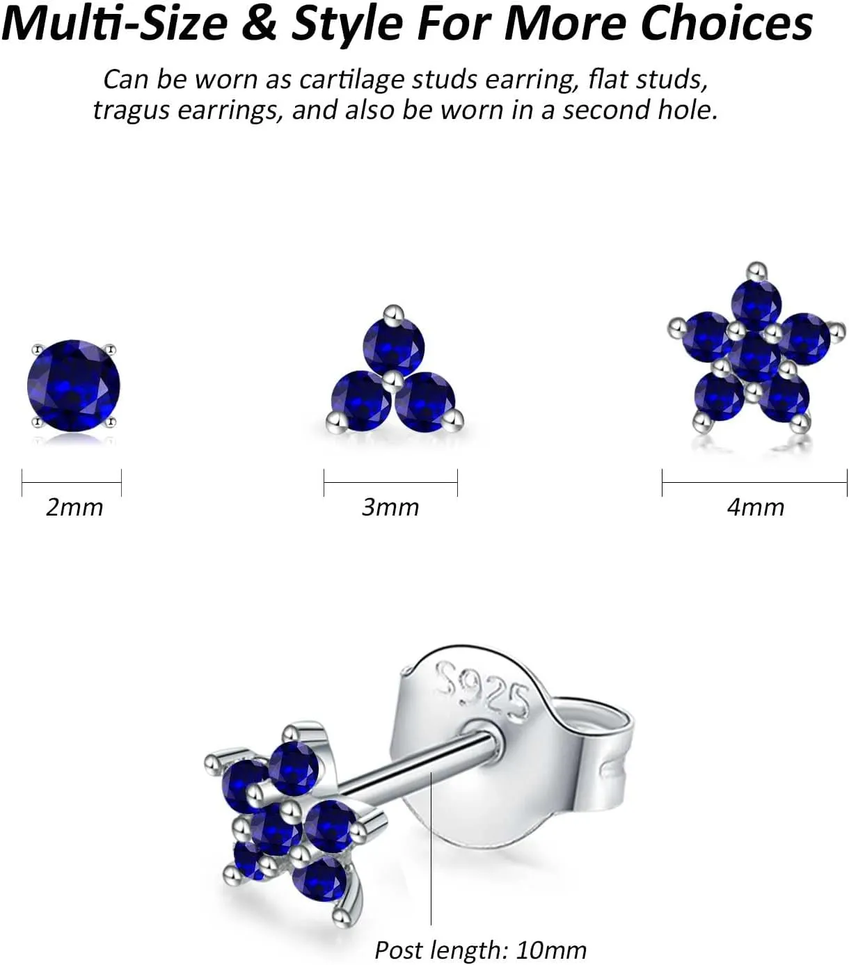 Sterling Silver Stud Earrings for Women, Tiny Flower Earrings Set, Small Cubic Zirconia Helix Earrings Dainty Tragus Cartilage Studs Cherry Blossom Ear Piercing Jewelry Gifts for Teens