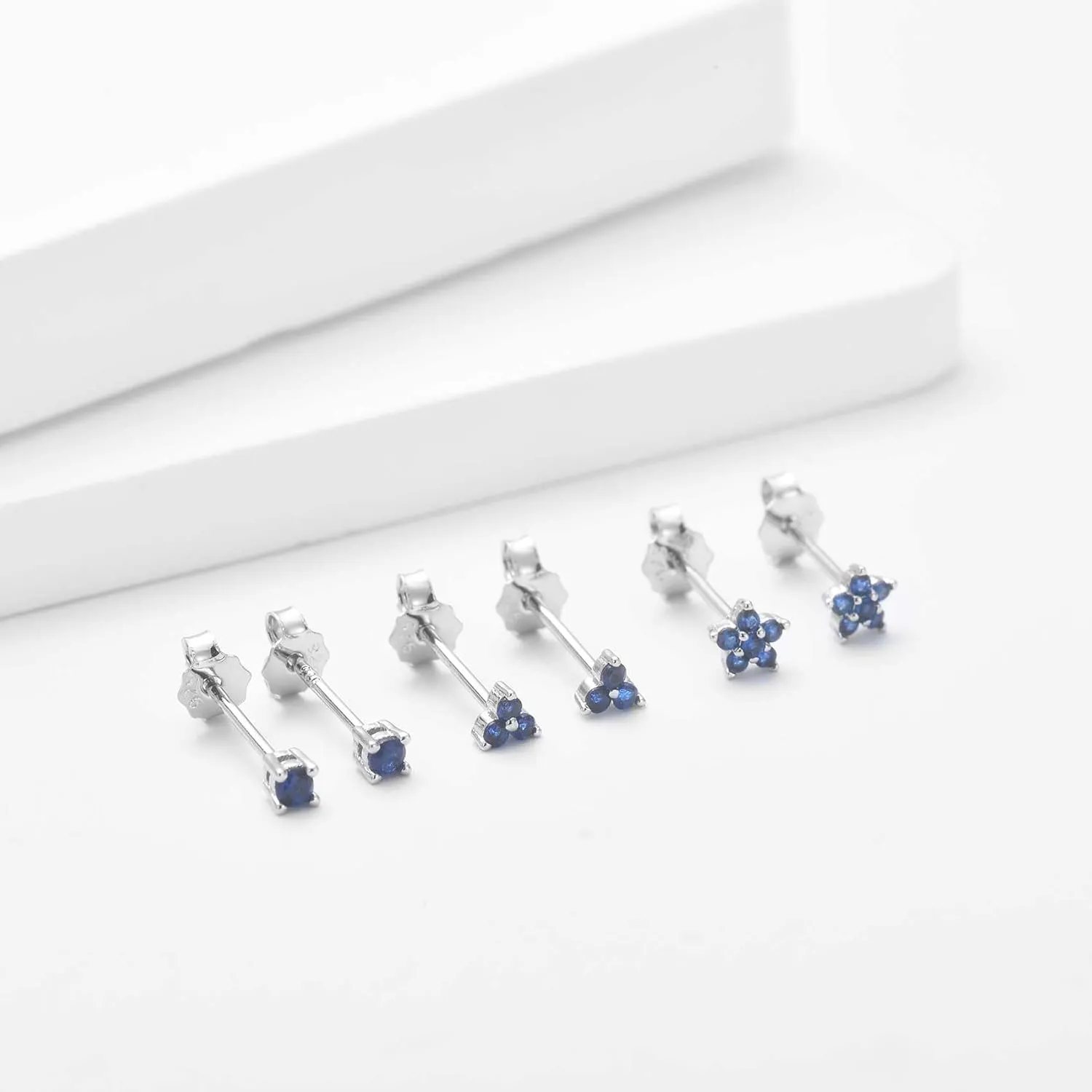 Sterling Silver Stud Earrings for Women, Tiny Flower Earrings Set, Small Cubic Zirconia Helix Earrings Dainty Tragus Cartilage Studs Cherry Blossom Ear Piercing Jewelry Gifts for Teens