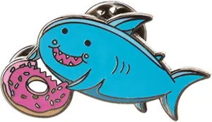 Stickeroonie Shark Pin Enamel Pins for Backpacks Cute Pins for Jackets Hat Pins Cute Fat Shark Donut Foodie Enamel Lapel Pin 1.2 Inches Cute Backpack Enamel Pin Backs
