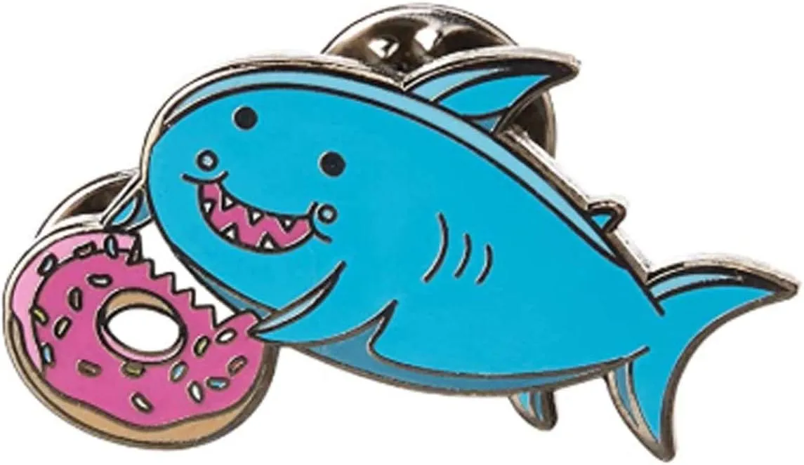 Stickeroonie Shark Pin Enamel Pins for Backpacks Cute Pins for Jackets Hat Pins Cute Fat Shark Donut Foodie Enamel Lapel Pin 1.2 Inches Cute Backpack Enamel Pin Backs