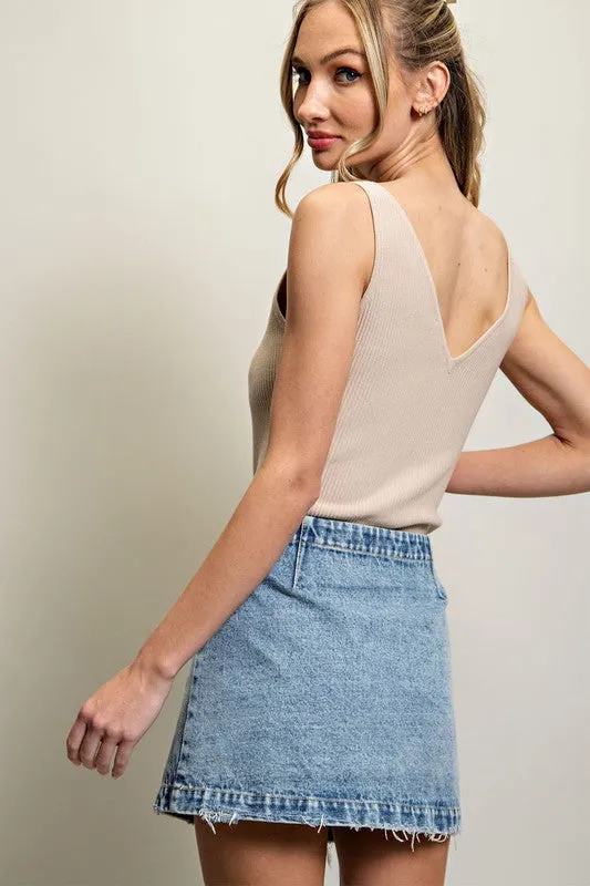 Stone Wrap Denim Skirt
