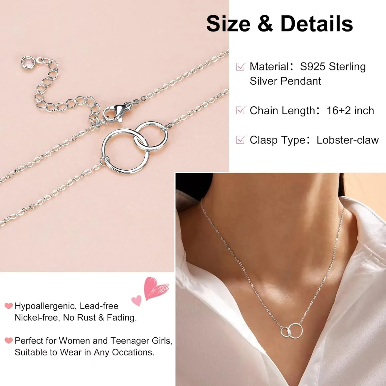 STORUP Mothers Daughter Necklace, Mom Daughter Necklaces Set for 2/3/4/5 Birthday Gifts, Circles Necklaces Jewelry for Mom From Daughters, Unique Gift for Women