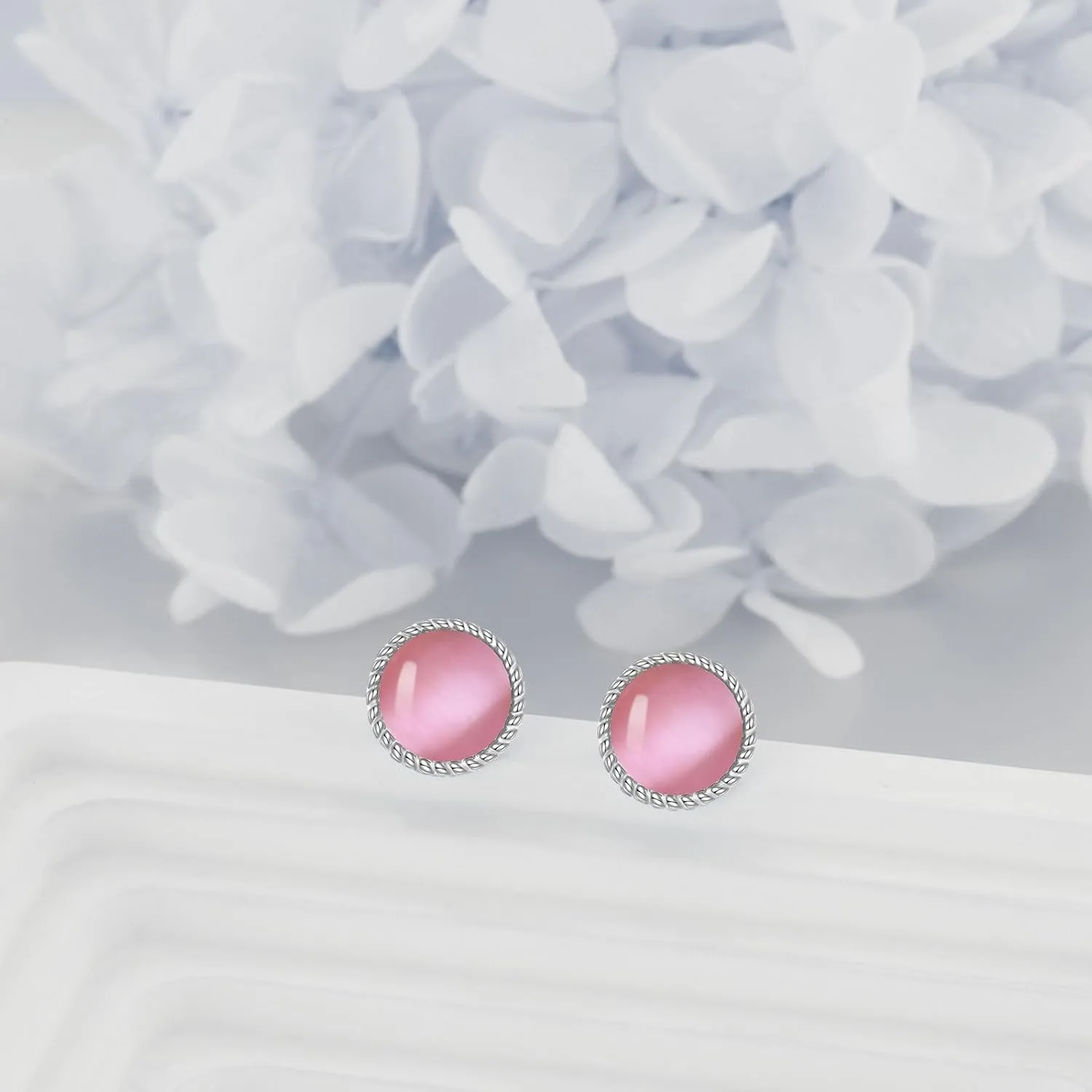 Stud Earrings Sterling Silver Opal/Black Onyx/Pearl/Moss Agate/Olivine Peridot/Pink Cat Eye Stone/Lapis Lazuli/Larimar Stud Earrings Jewelry Birthday Christmas Gifts for Women Teens